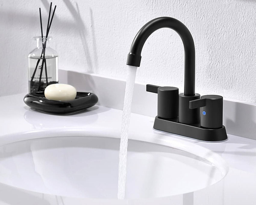 Matte finish faucet, white sink in bathroom