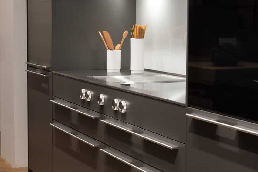 Modern metal kitchen countertop drawers