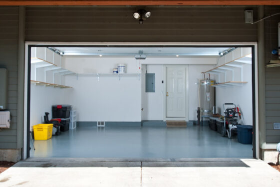 Garage Floor Sealer Types Sealing Tips   Sealed Garage Flooring White Wall Shelves Is 561x374 