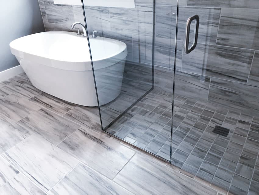Tile shower floor tub glass door bathroom
