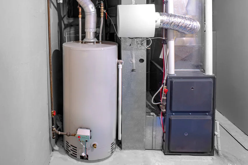Water heater and dehumidifier in basement
