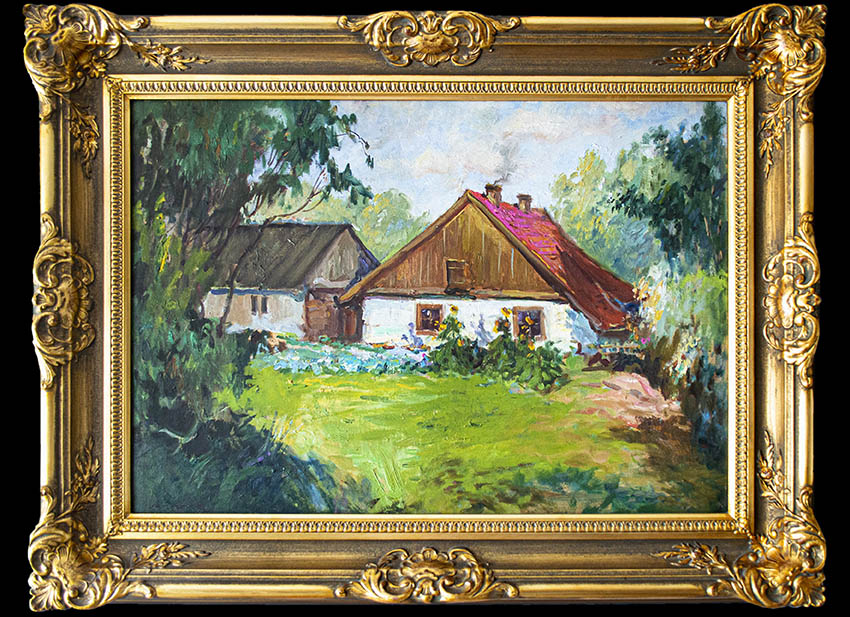 Antique oil painting with decorative frame