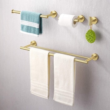 Brushed brass bathroom towel bar toilet paper holder hand towel holder and robe hook