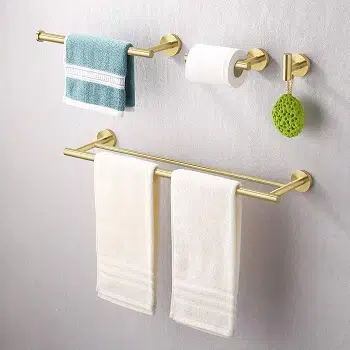 Brushed brass bathroom bar and toilet paper holder 