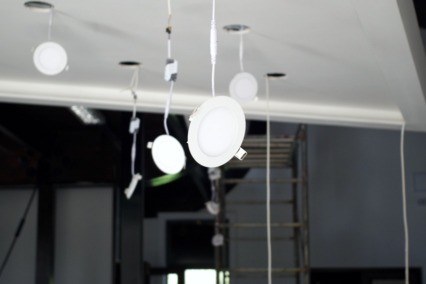 Canless recessed lights hanging from the ceiling