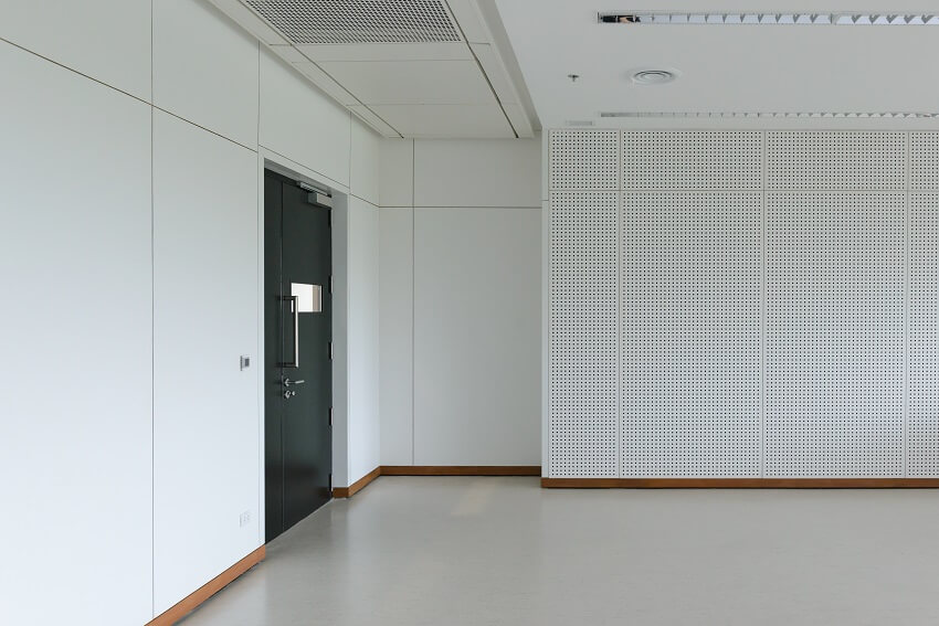 Empty room modern interior with concrete floor soundproof drywall and door