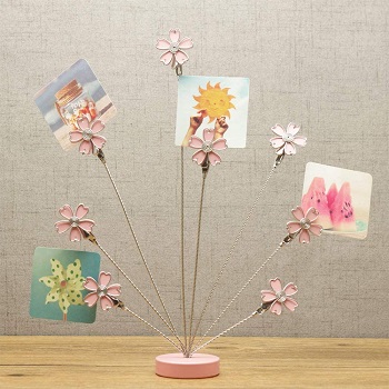 Freestanding pink flower photo clips holder