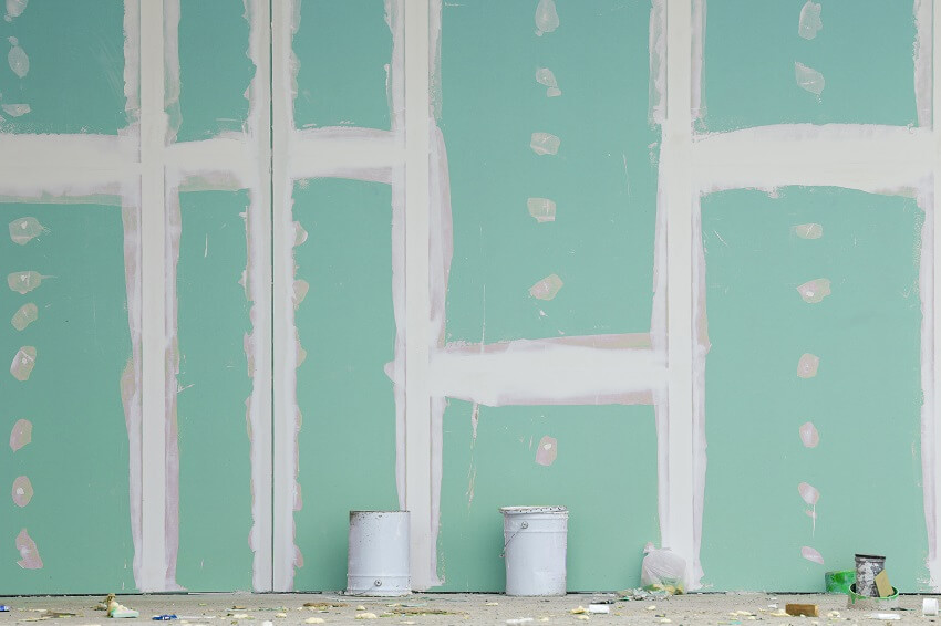 Front view of mold-resistant drywall with joints 