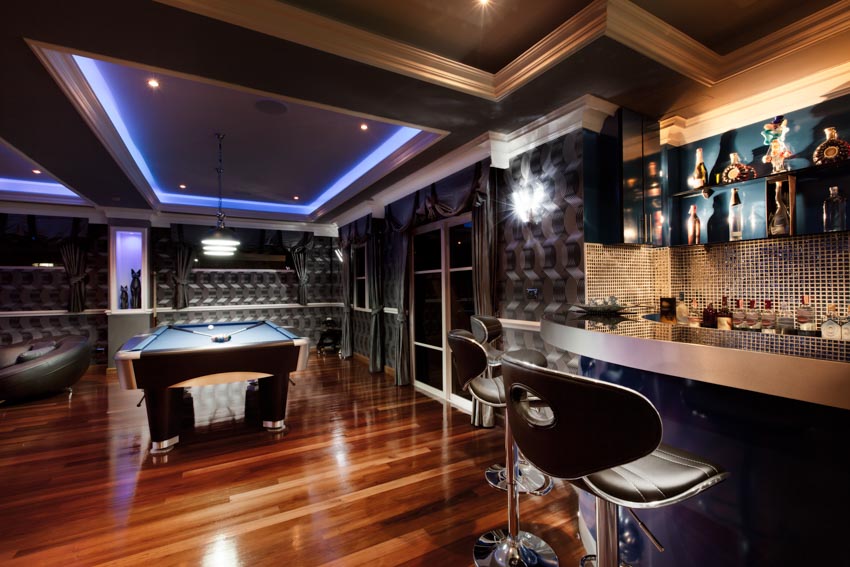 Game room billiards table ceiling light home bar types of rooms in a house