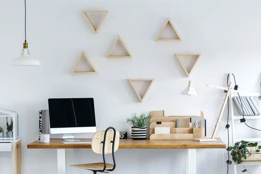 Geometric wood frames as wall decor for home office spaces