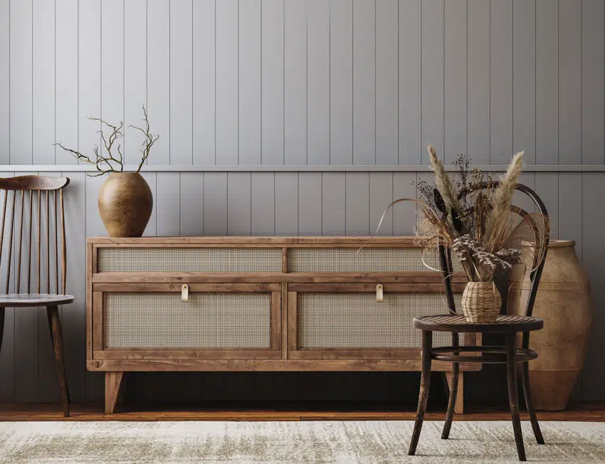 Gray farmhouse wall interior with a drawer