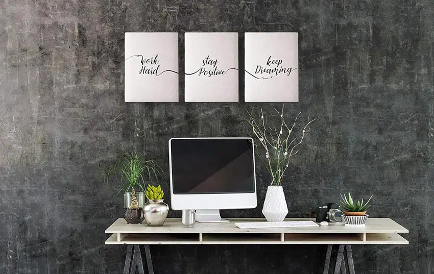 Home office wall with inspirational quote decor