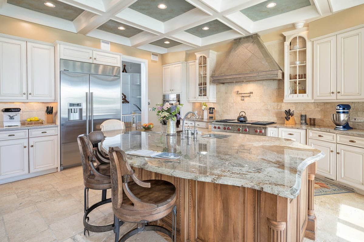 Luxury kitchen with island and lennon granite slab countertop
