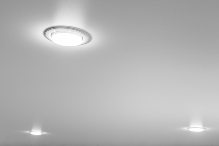 Multiple recessed LED lighting fixtures installed to the ceiling