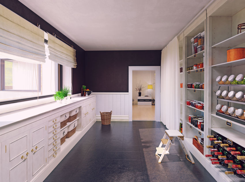 Pantry types of room in house open shelves drawers windows