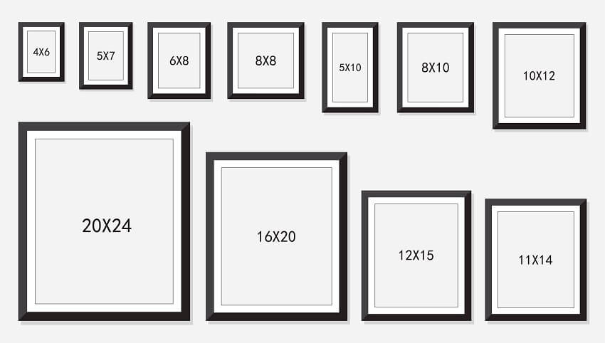 Photo and picture frame size isolated on white background