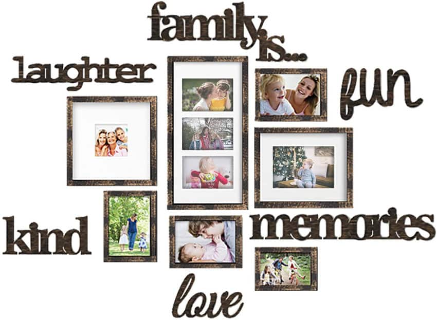 Photo frame collage as wall decor for home offices