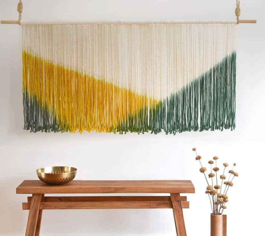 Tie dye yarn tapestry for home office walls
