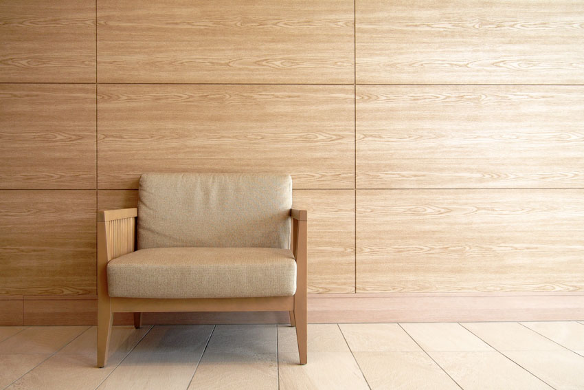 Wall panel, chair, and floor made of wood