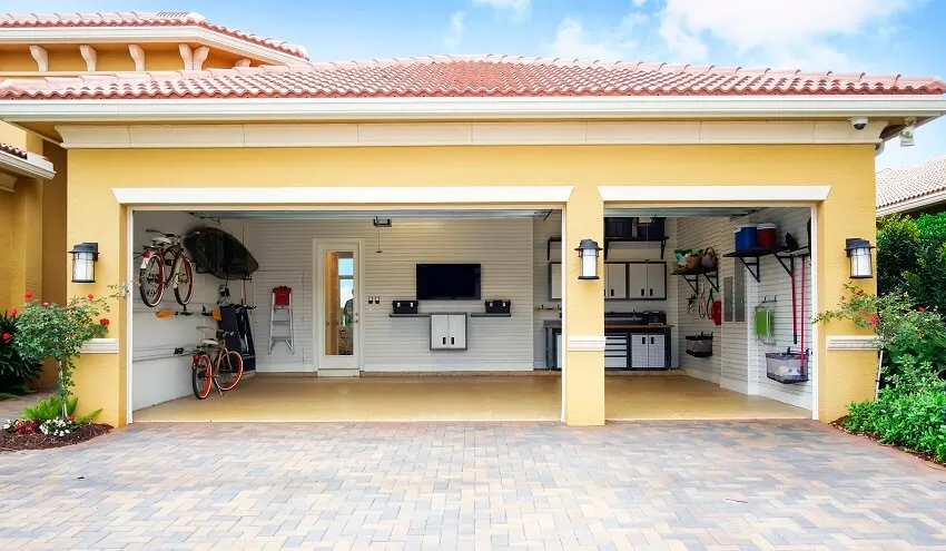 Well organized three car garage attached to a home 