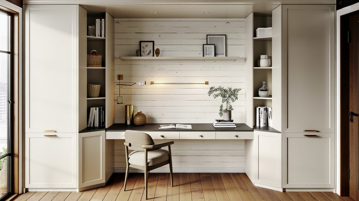 Desk nook with built-in cabinetry