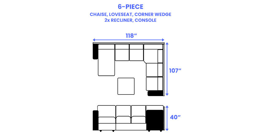 Size of 6 piece sectional 