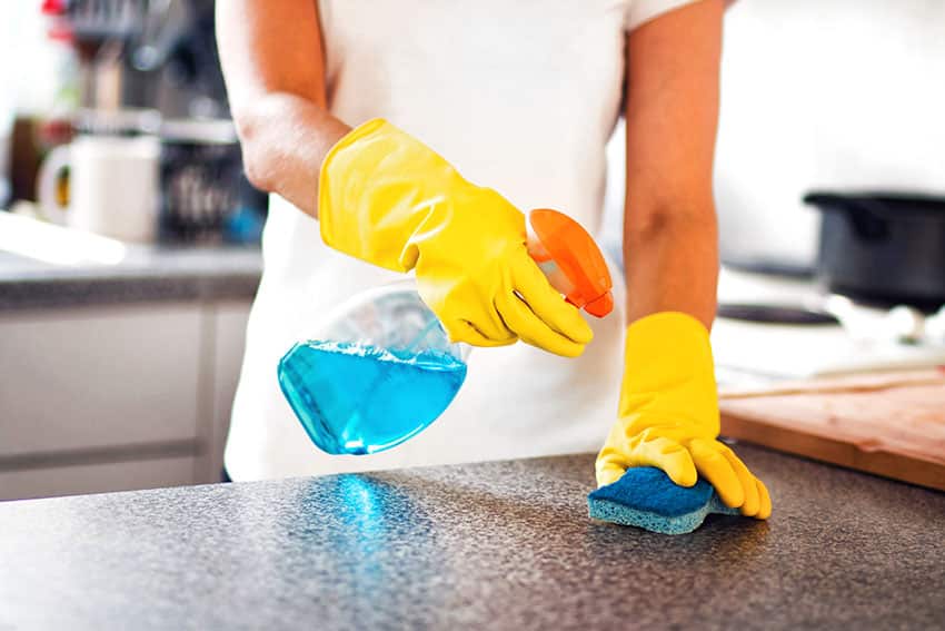 Oven cleaner on kitchen countertop