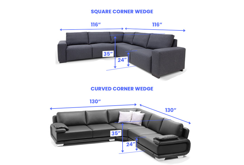 L-shaped sectional dimensions