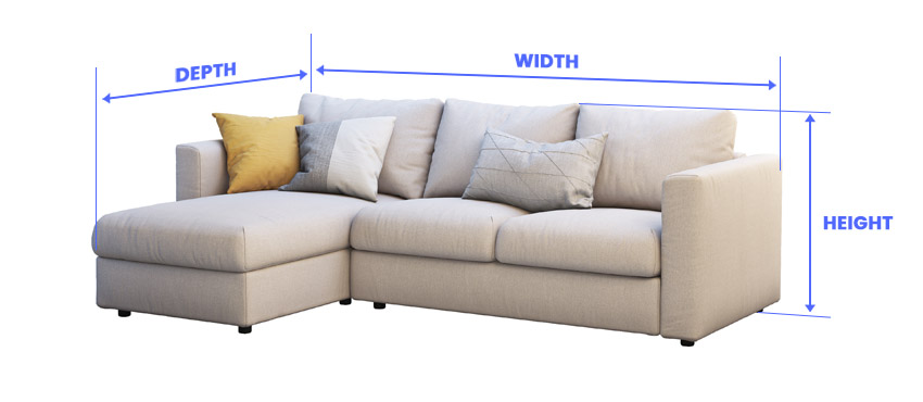 Sectional measurement with width, height and depth