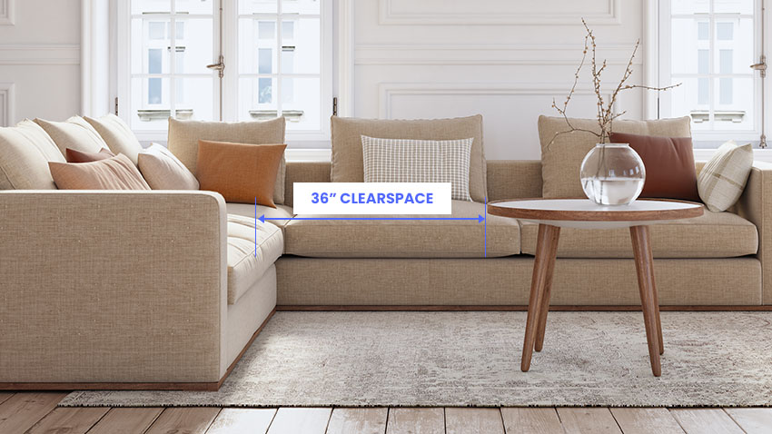 Sectional sofa placement clear space