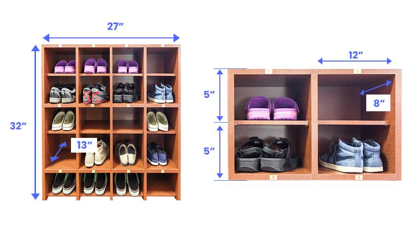 Shoe cubby dimensions