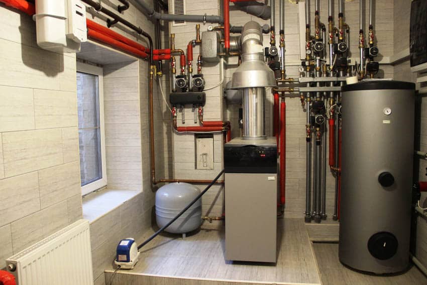 Basement with water heater and whole house humidifier