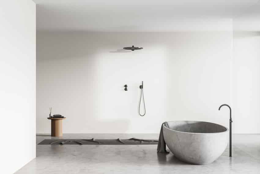 Bathroom with white walls, tub and faucet