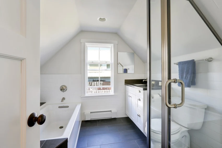 Attic bathroom with vaulted ceiling