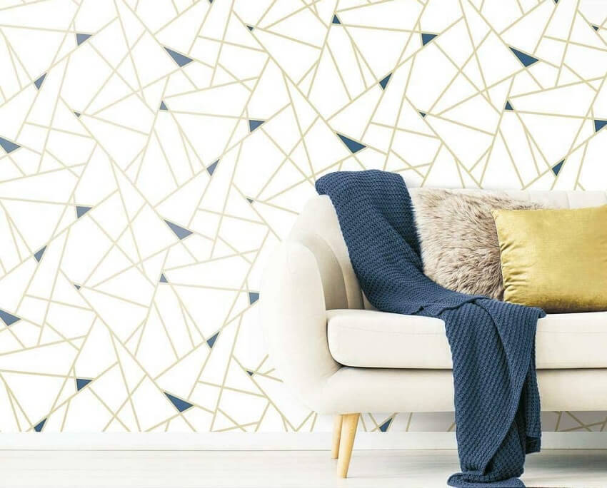 Blue and metallic gold fracture peel and stick wallpaper