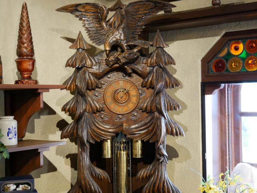 Carved grandfather cuckoo clock