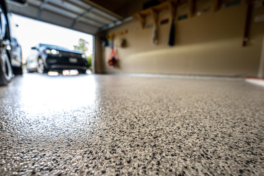 Close up of garage floors coated with epoxy