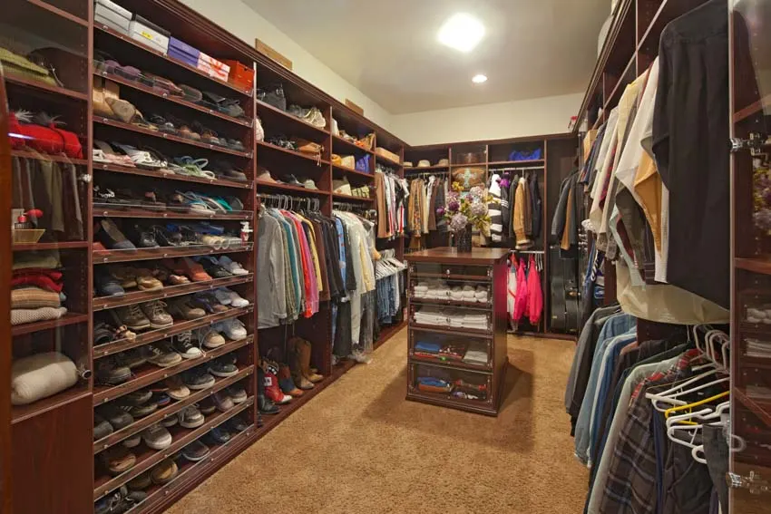 Closet full of clothes and shoes