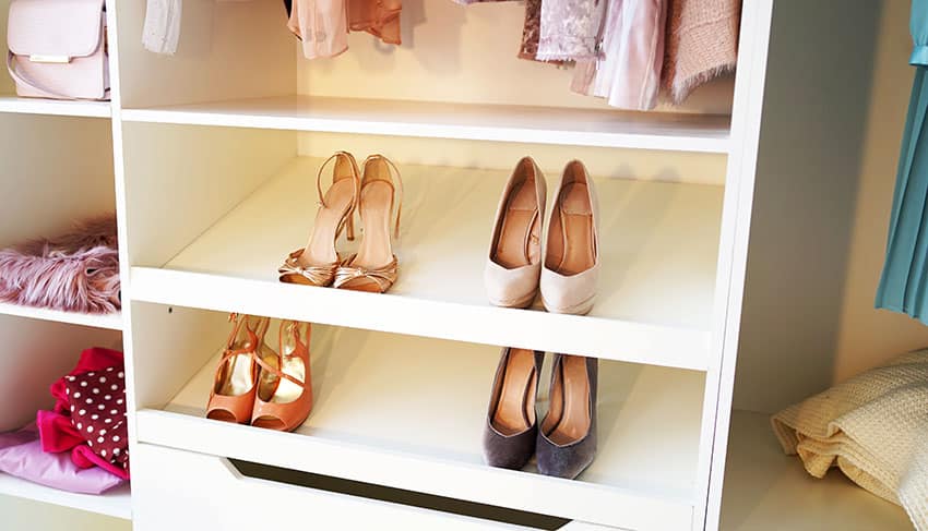 Closet with rack for shoes and women's heels