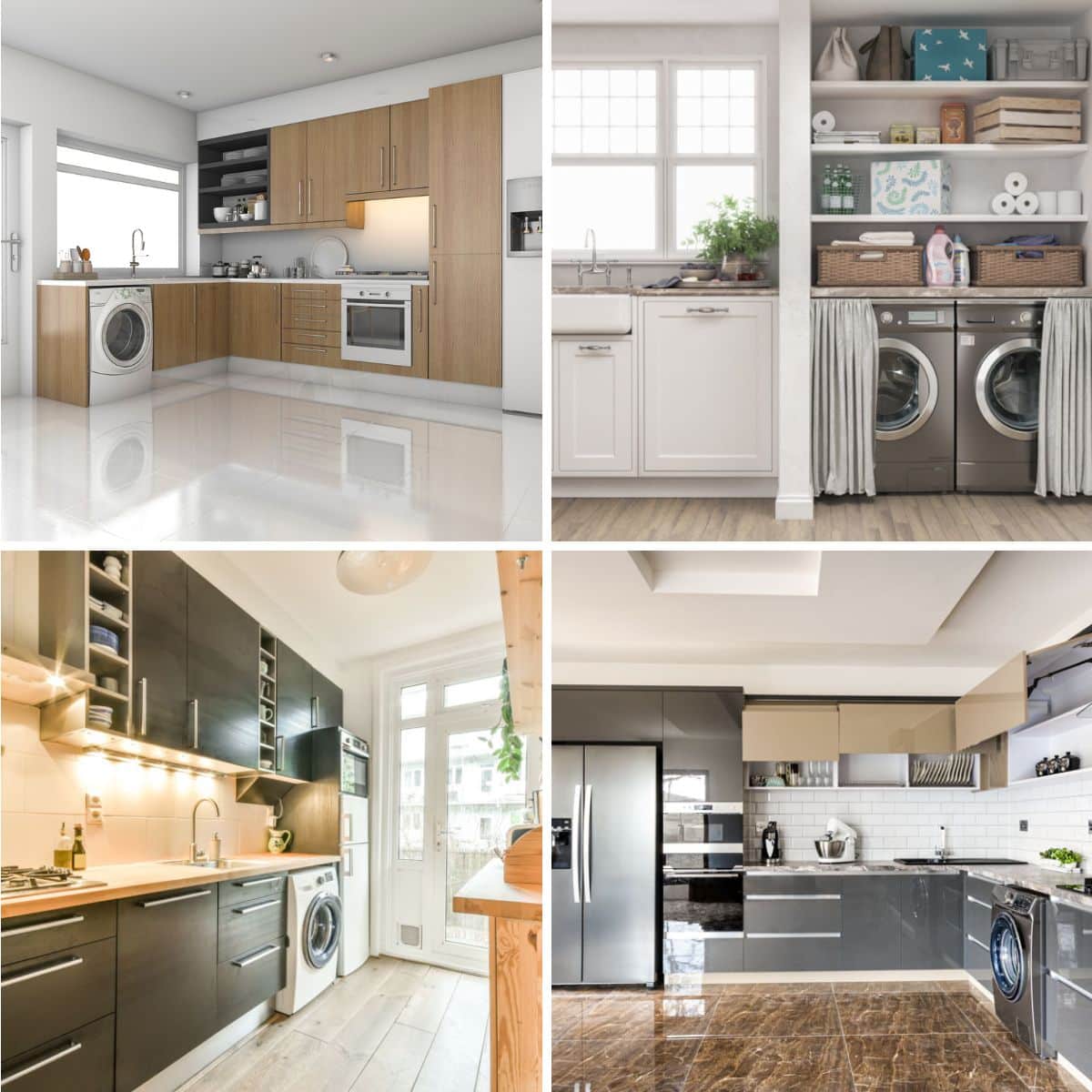 different kitchen designs with laundry machines