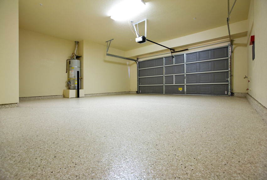Epoxy flooring in the garare, cream walls and water heater
