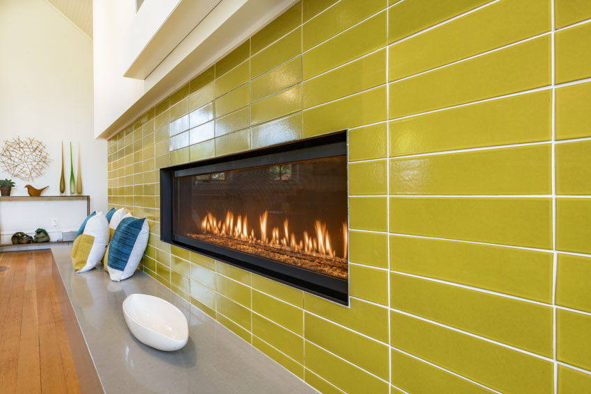Fireplace and yellow tile