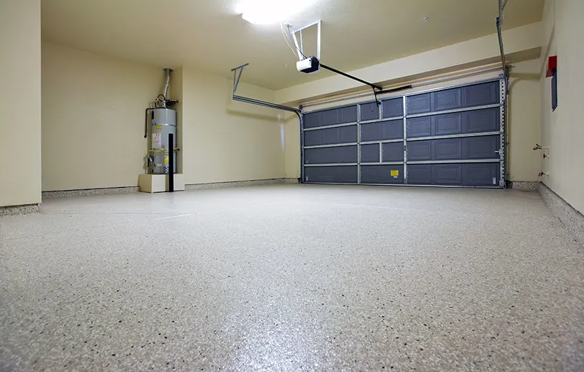 Garage with epoxy terrazzo flooring