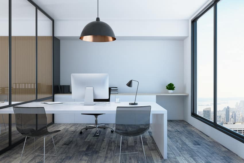 Minimalist work area with white work table