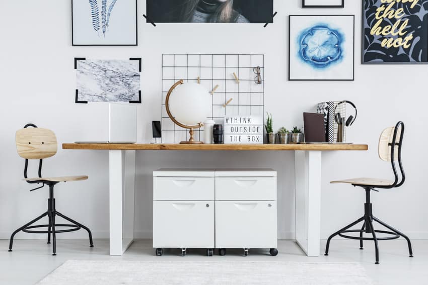 Home Office With Double Desk Workstation Drawer Chairs And Decor Is 