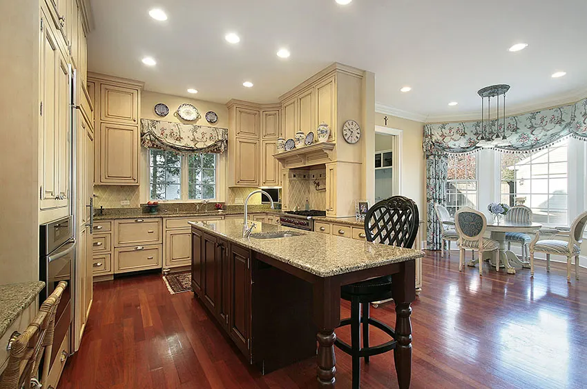 Kitchen with swag valance curtains