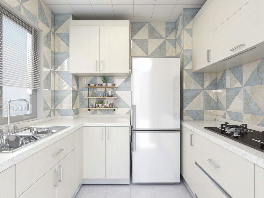 White and blue triangle wall