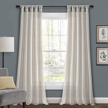 Light linen burlap knotted tab top window curtain panel