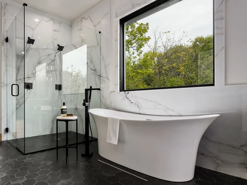 Bathroom with freestanding bathtub