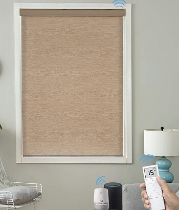 Motorized natural woven roller shades